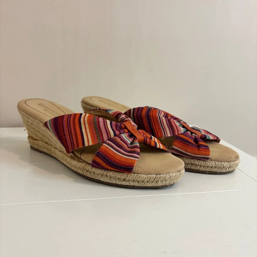 Naturalizer Womens Comfort Striped Espadrille Wedge Sandals Multi Color Size 8.5